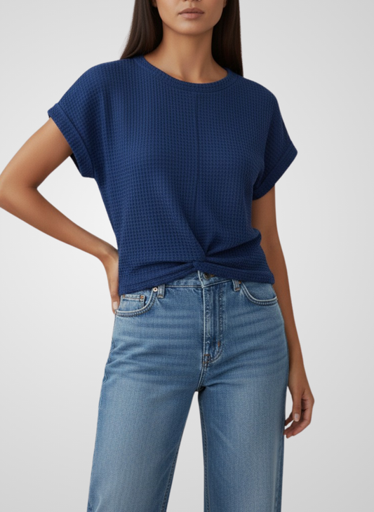 Organic Waffle-Knit Twist Hem Top