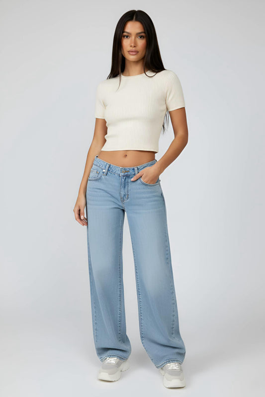Relaxed Light Wash Wide Leg Jeans