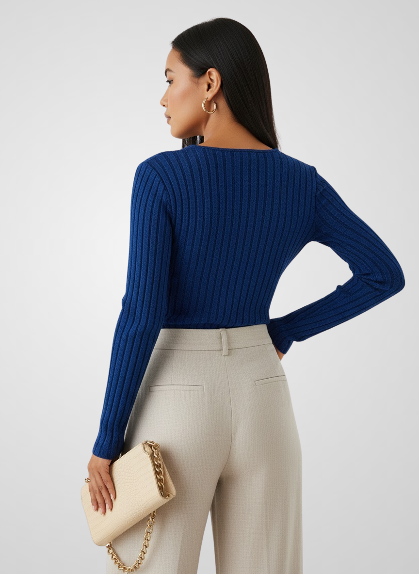Elegant Ribbed Wrap Front Knit Top