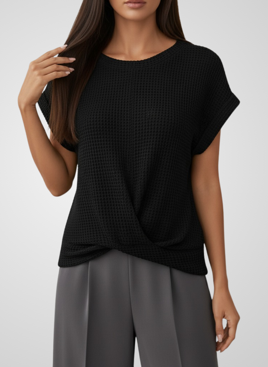 Organic Waffle-Knit Twist Hem Top