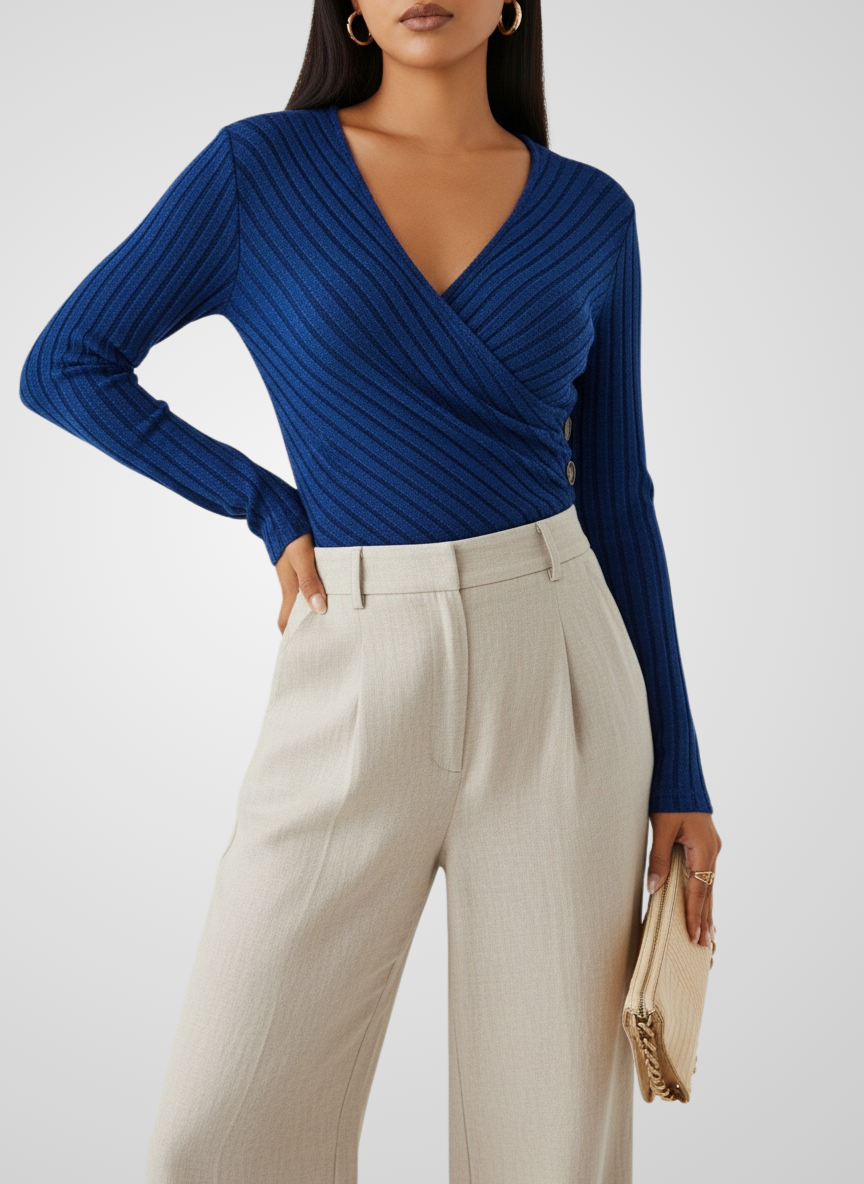 Elegant Ribbed Wrap Front Knit Top