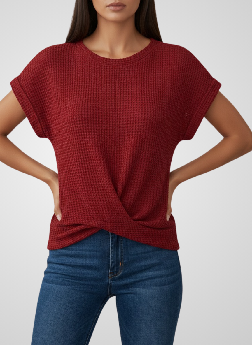 Organic Waffle-Knit Twist Hem Top
