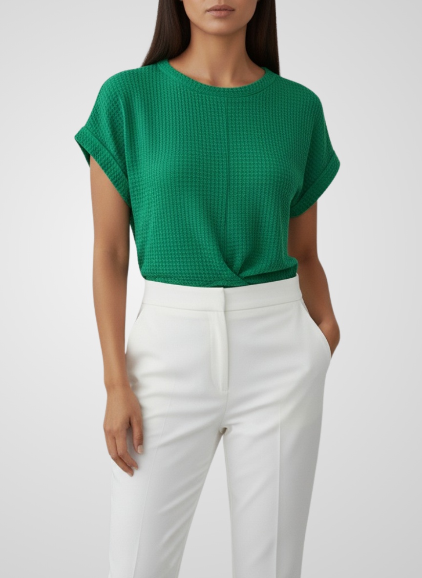 Organic Waffle-Knit Twist Hem Top