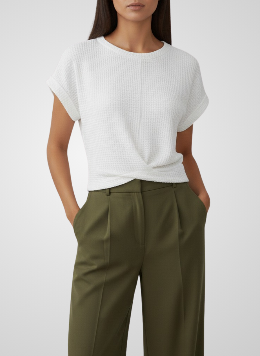 Organic Waffle-Knit Twist Hem Top