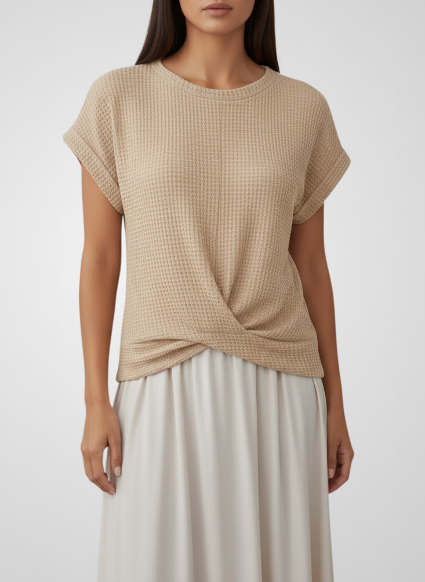 Organic Waffle-Knit Twist Hem Top