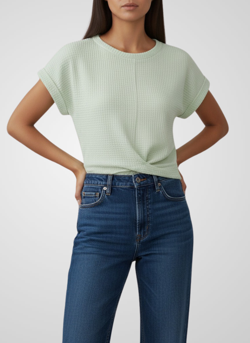 Organic Waffle-Knit Twist Hem Top