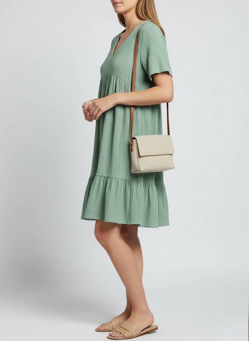 Tummy Control Cotton Crinkle Tiered Midi Dress