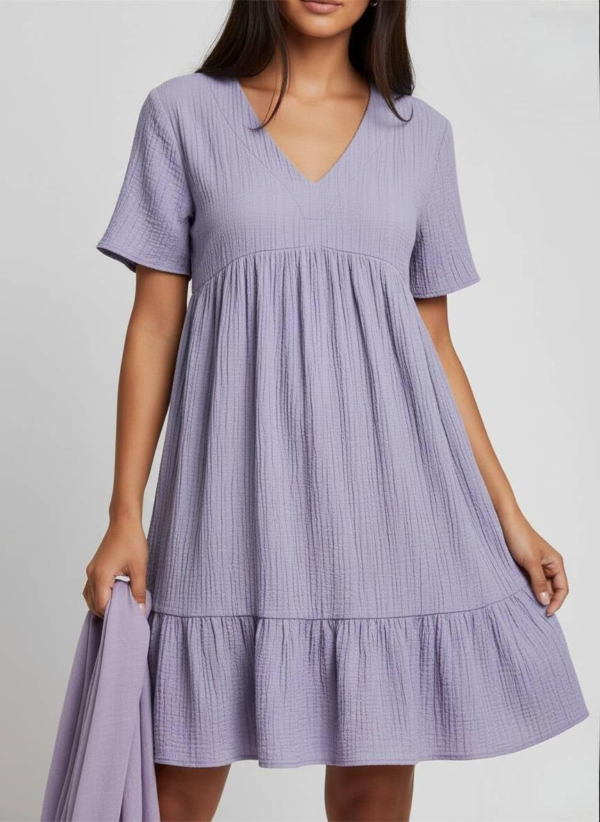 Tummy Control Cotton Crinkle Tiered Midi Dress