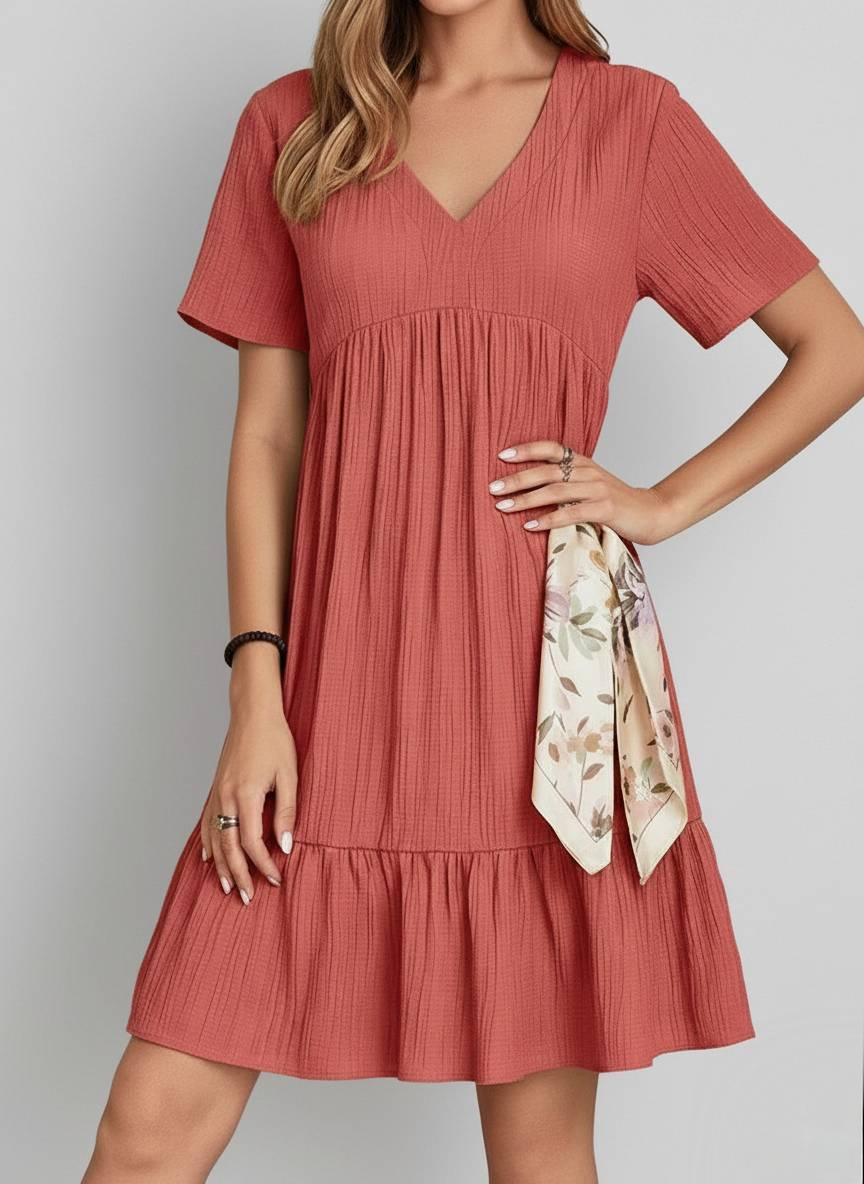 Tummy Control Cotton Crinkle Tiered Midi Dress