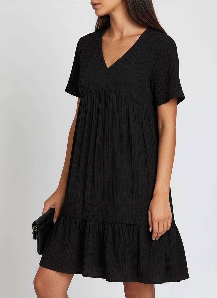 Tummy Control Cotton Crinkle Tiered Midi Dress