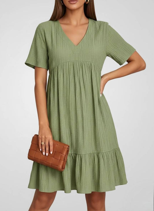 Tummy Control Cotton Crinkle Tiered Midi Dress