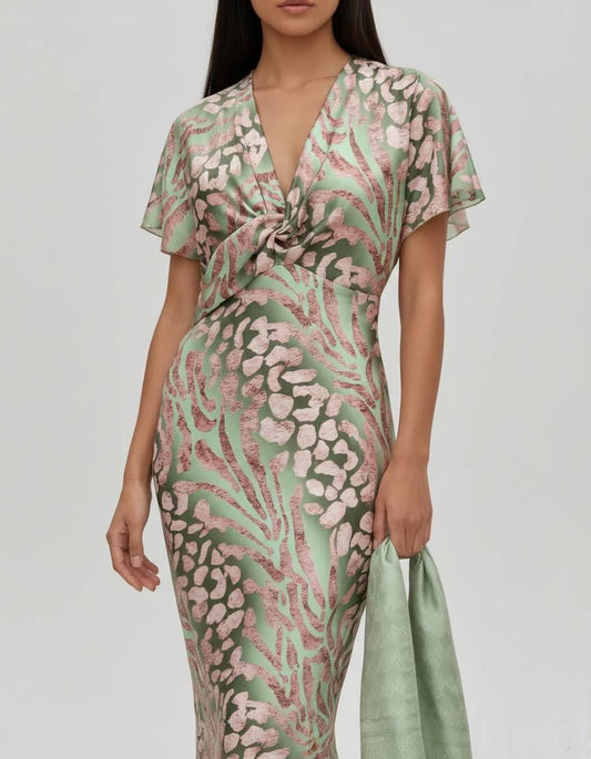 Sage Green Elegance Floral Midi Dress