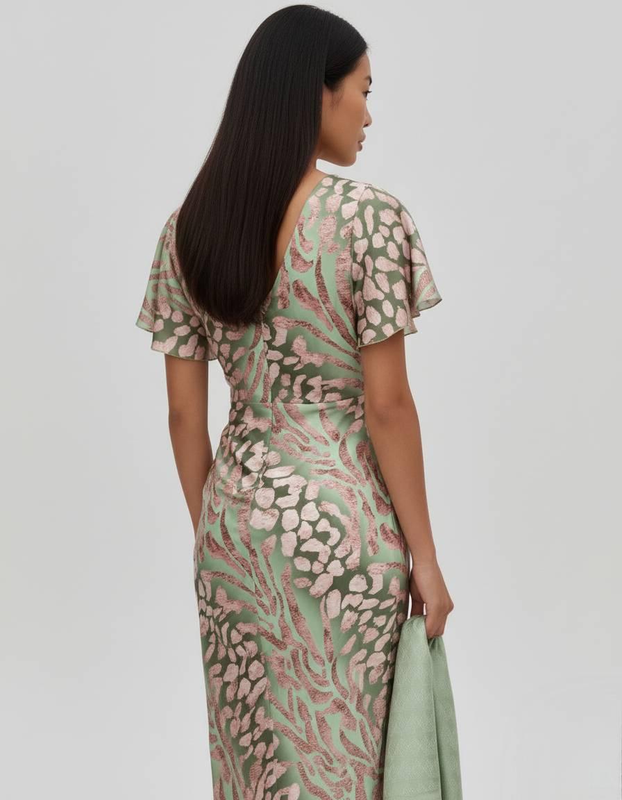 Sage Green Elegance Floral Midi Dress