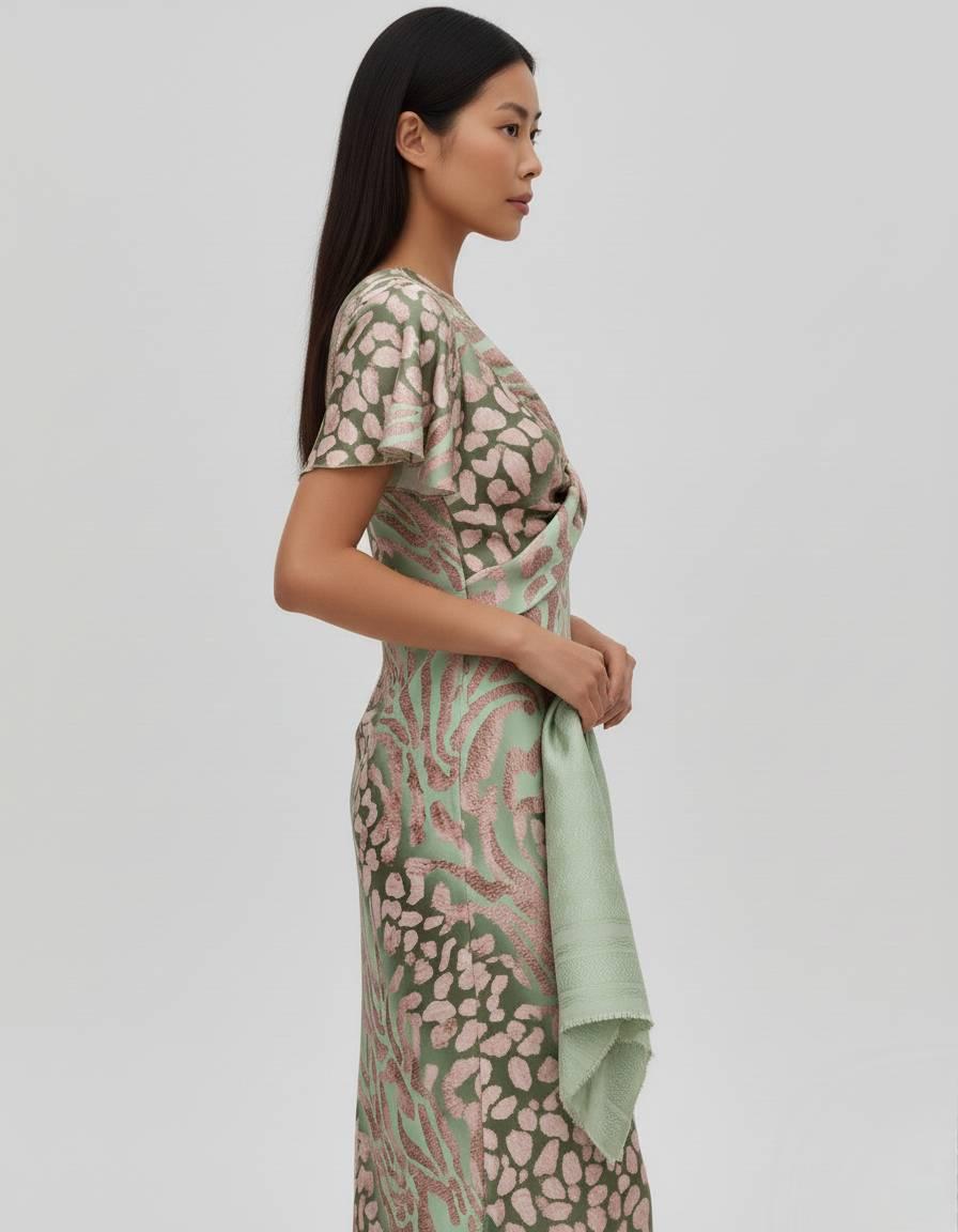 Sage Green Elegance Floral Midi Dress