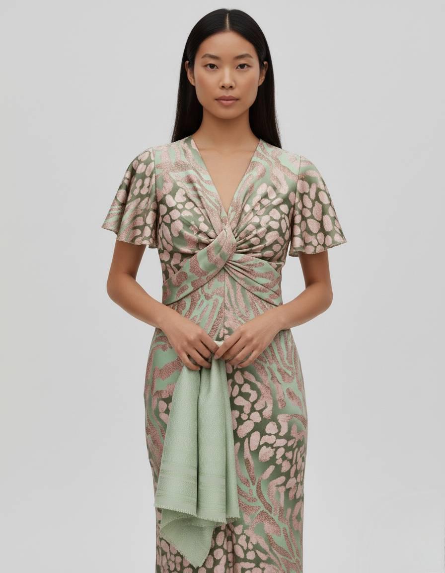Sage Green Elegance Floral Midi Dress