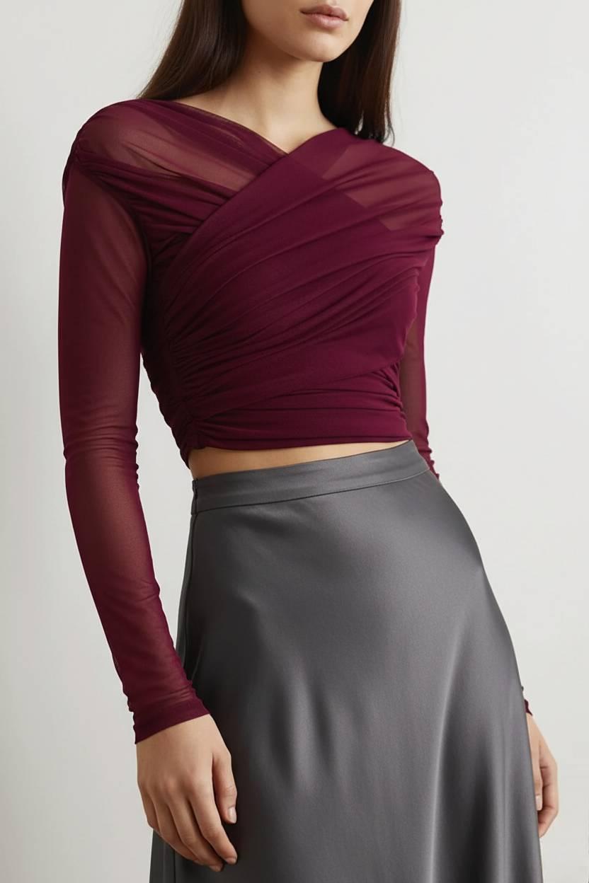 Cross Draped Long Sleeve Crop Top