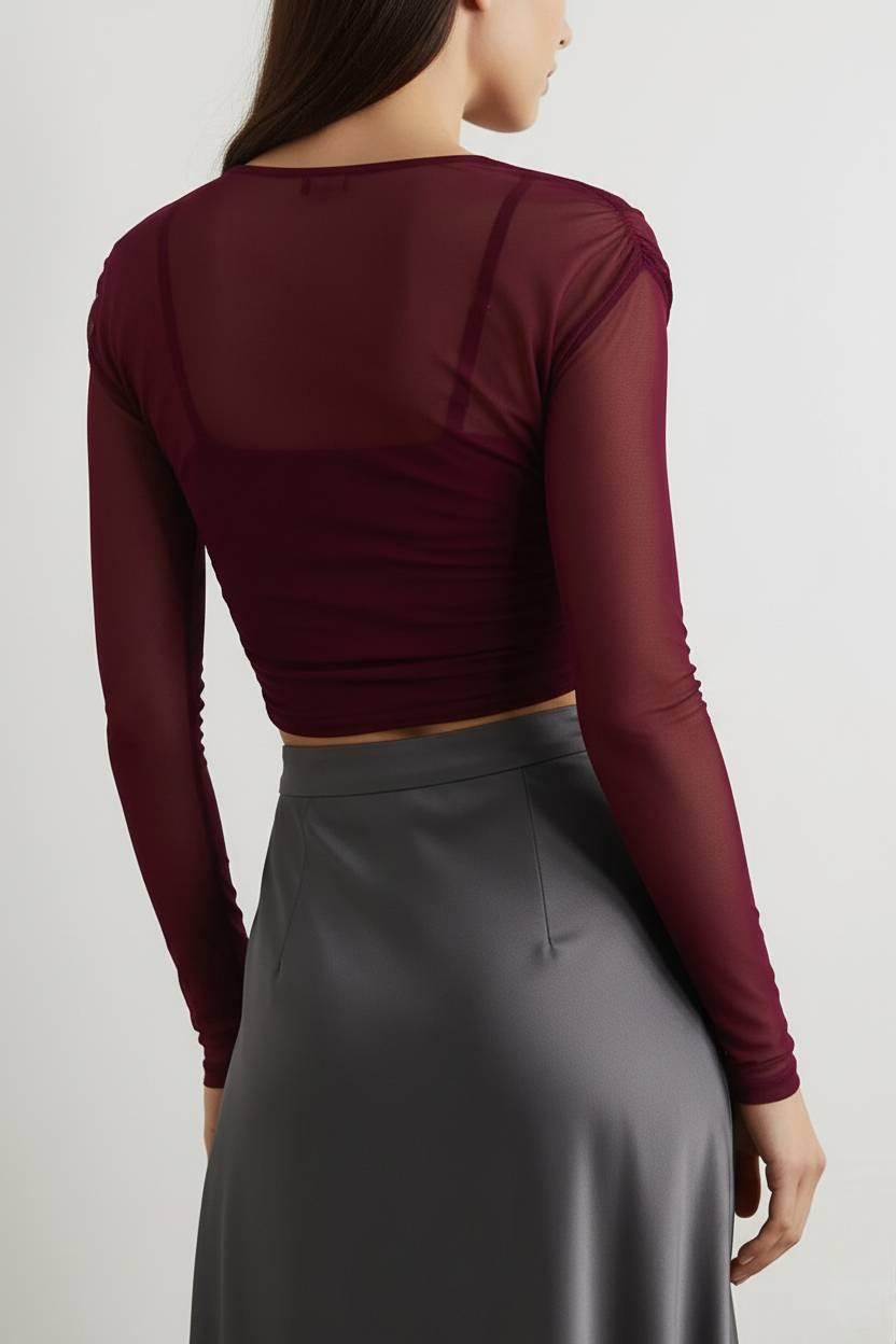 Cross Draped Long Sleeve Crop Top