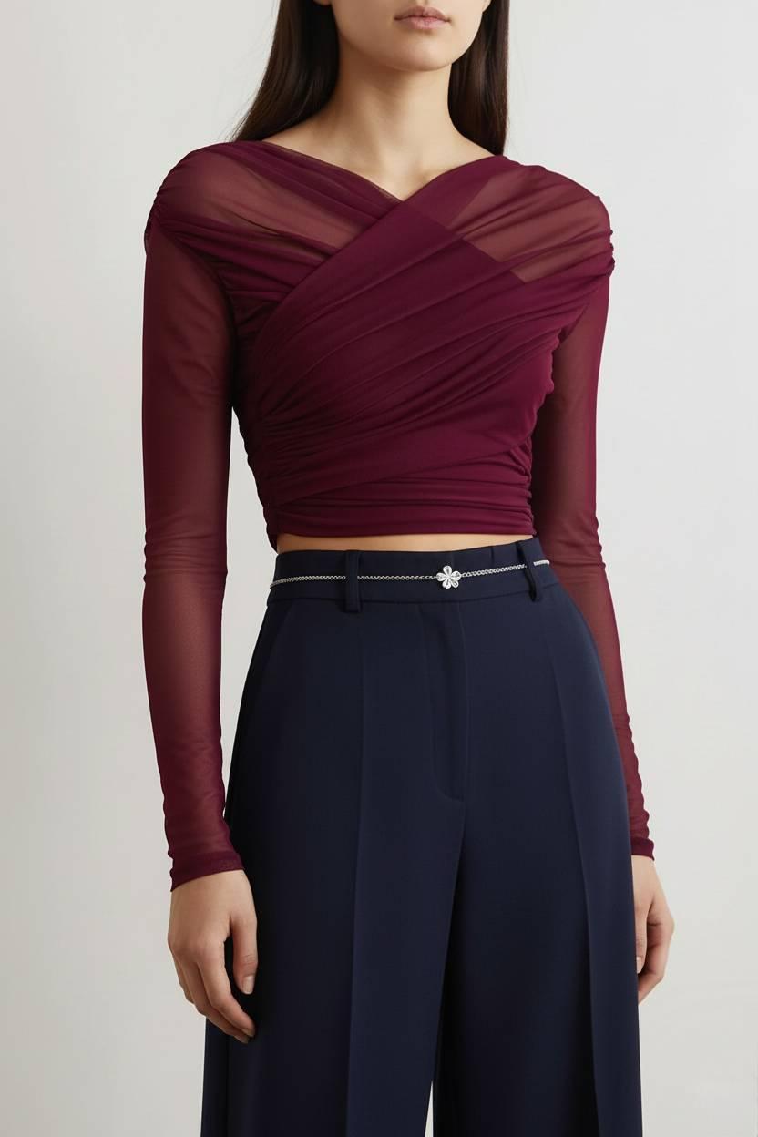 Cross Draped Long Sleeve Crop Top