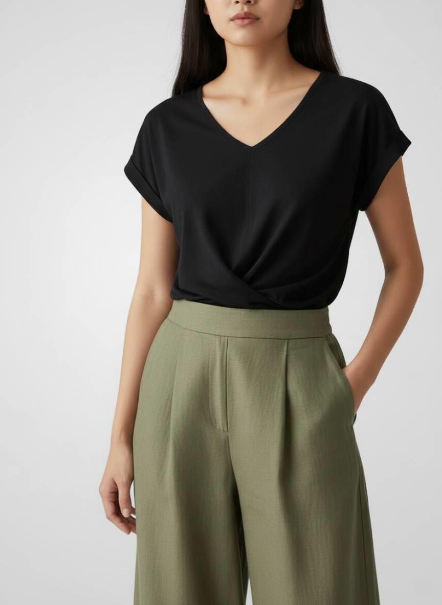 Relaxed Twist Front V-Neck Top