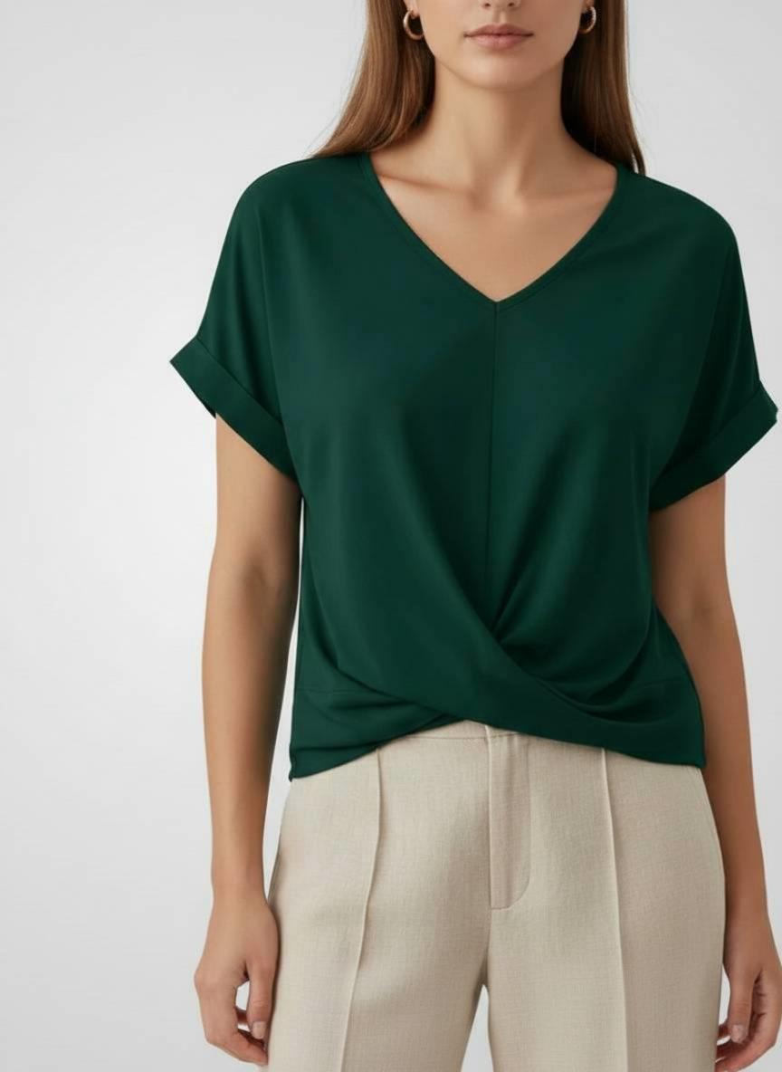 Relaxed Twist Front V-Neck Top