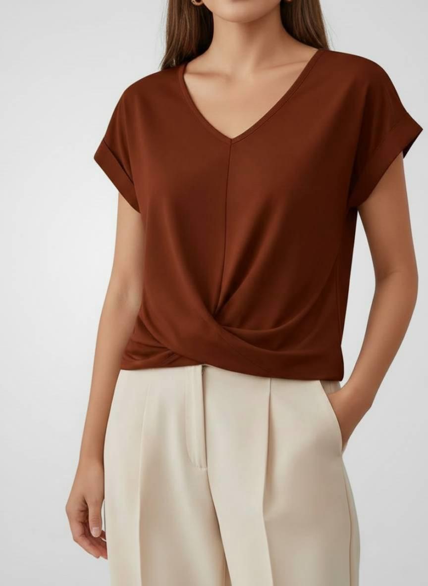 Relaxed Twist Front V-Neck Top