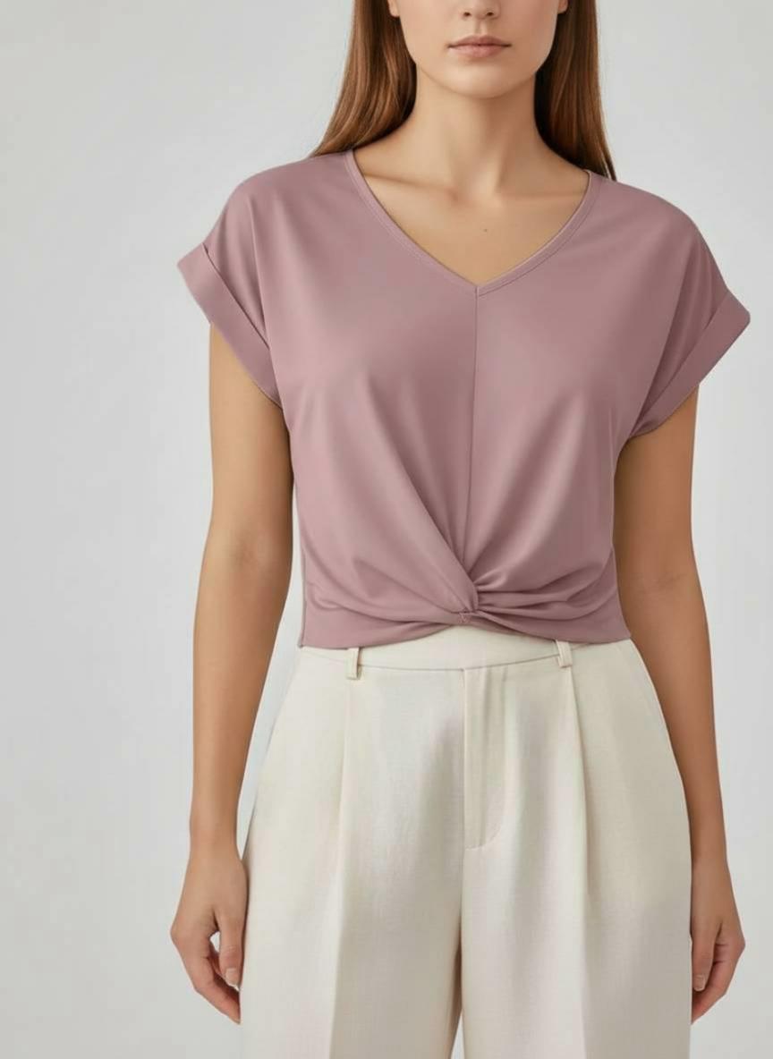 Relaxed Twist Front V-Neck Top