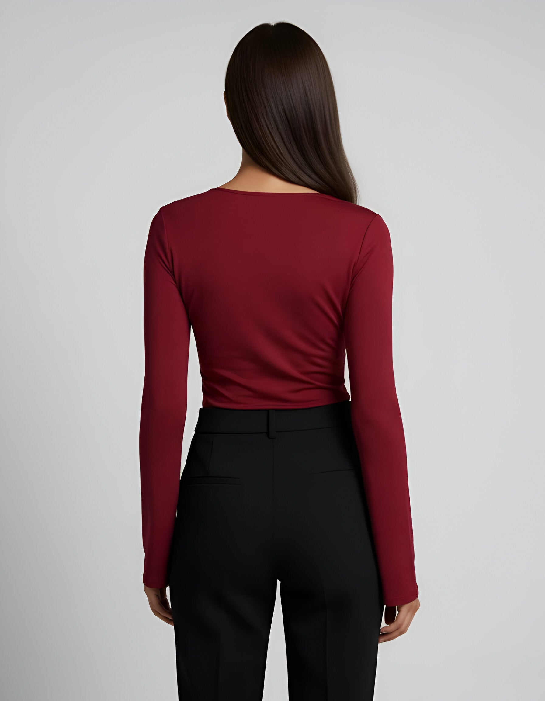 Long Sleeve Lace Trim V-Neck Blouse