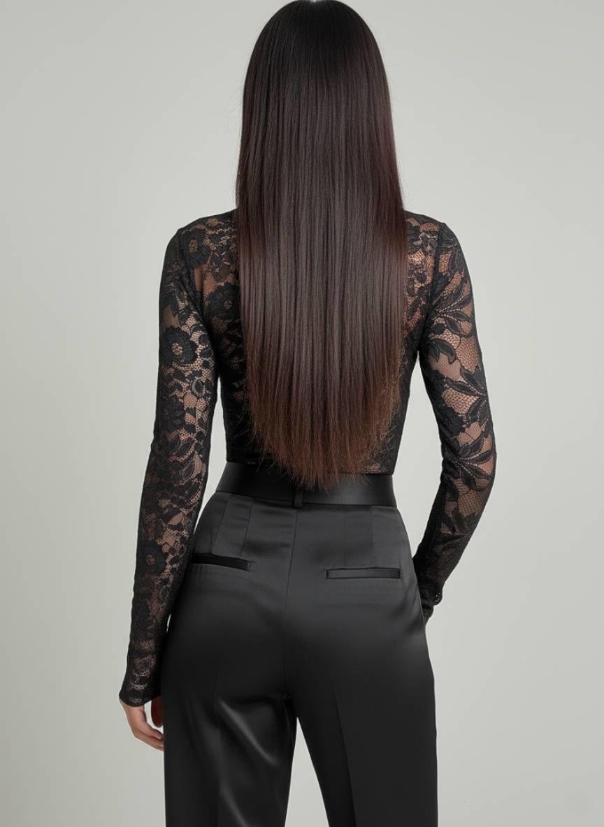 V-Neck Long Sleeve Sheer Lace Top