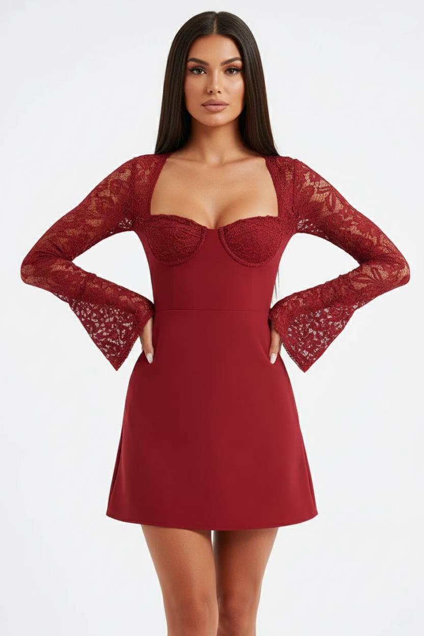 Lace Sleeve Bustier Mini Dress