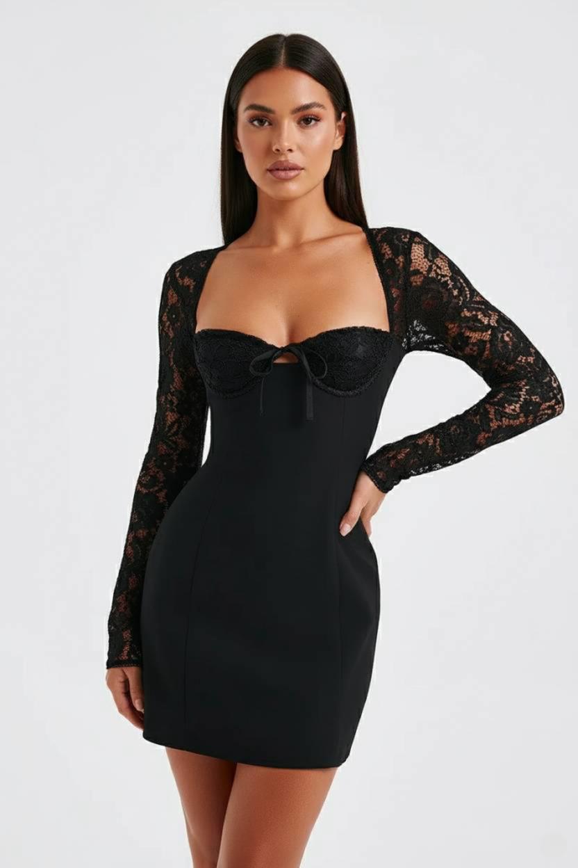Lace Sleeve Bustier Mini Dress