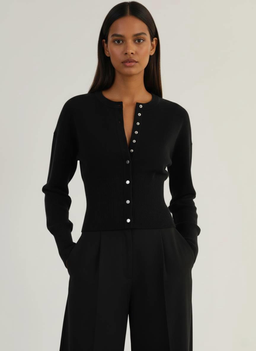 Fitted Button Front Knit Cardigan