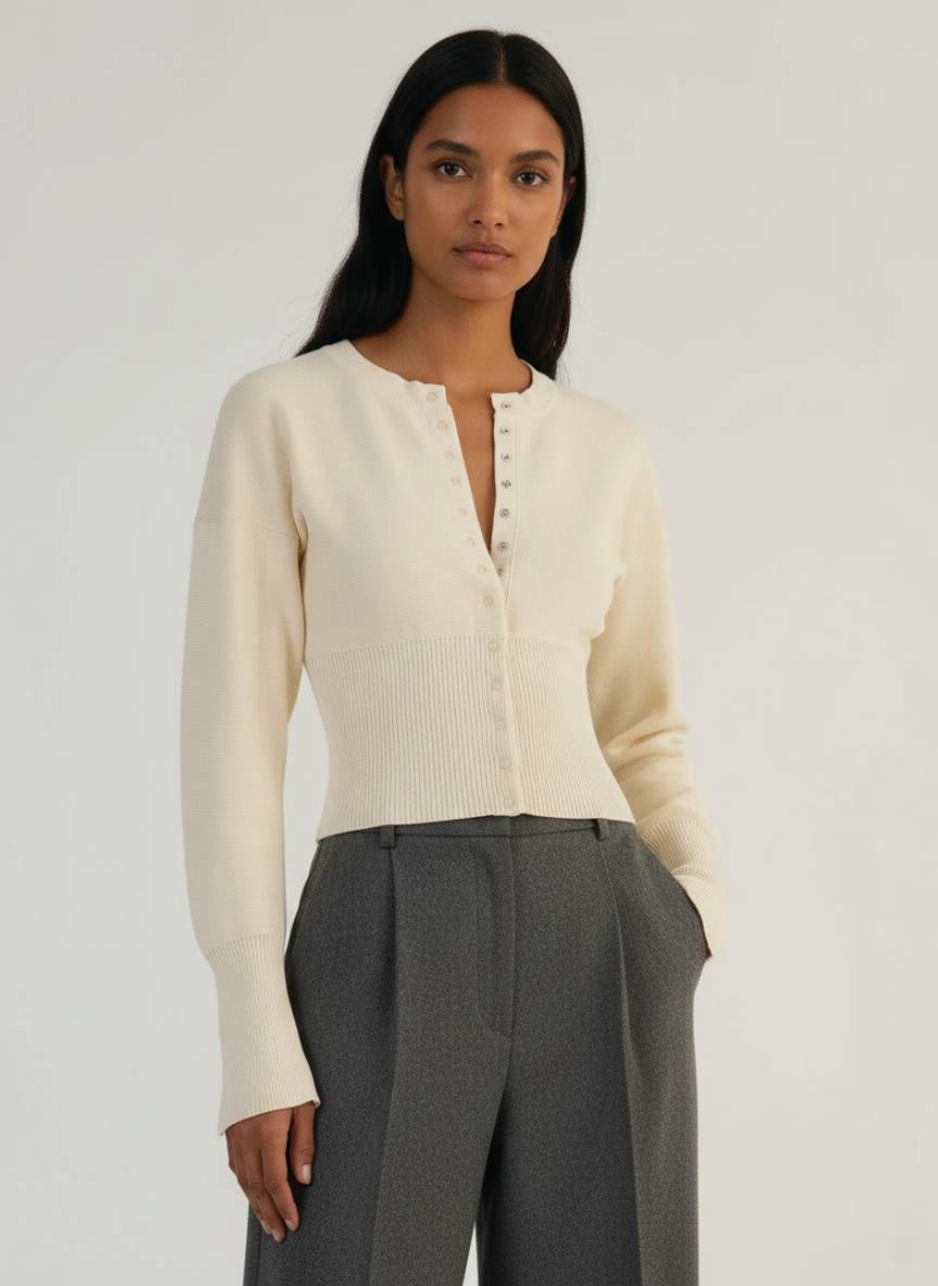 Fitted Button Front Knit Cardigan