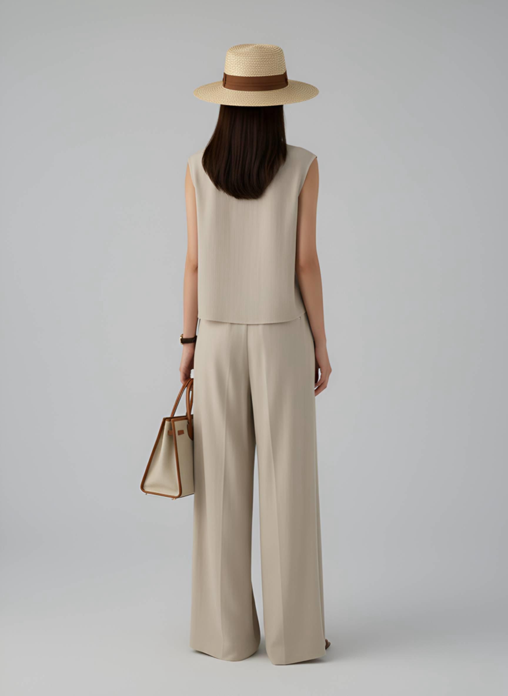 Linen Two Piece Set - Wide Leg Pants and Sleeveless Top Matching Set