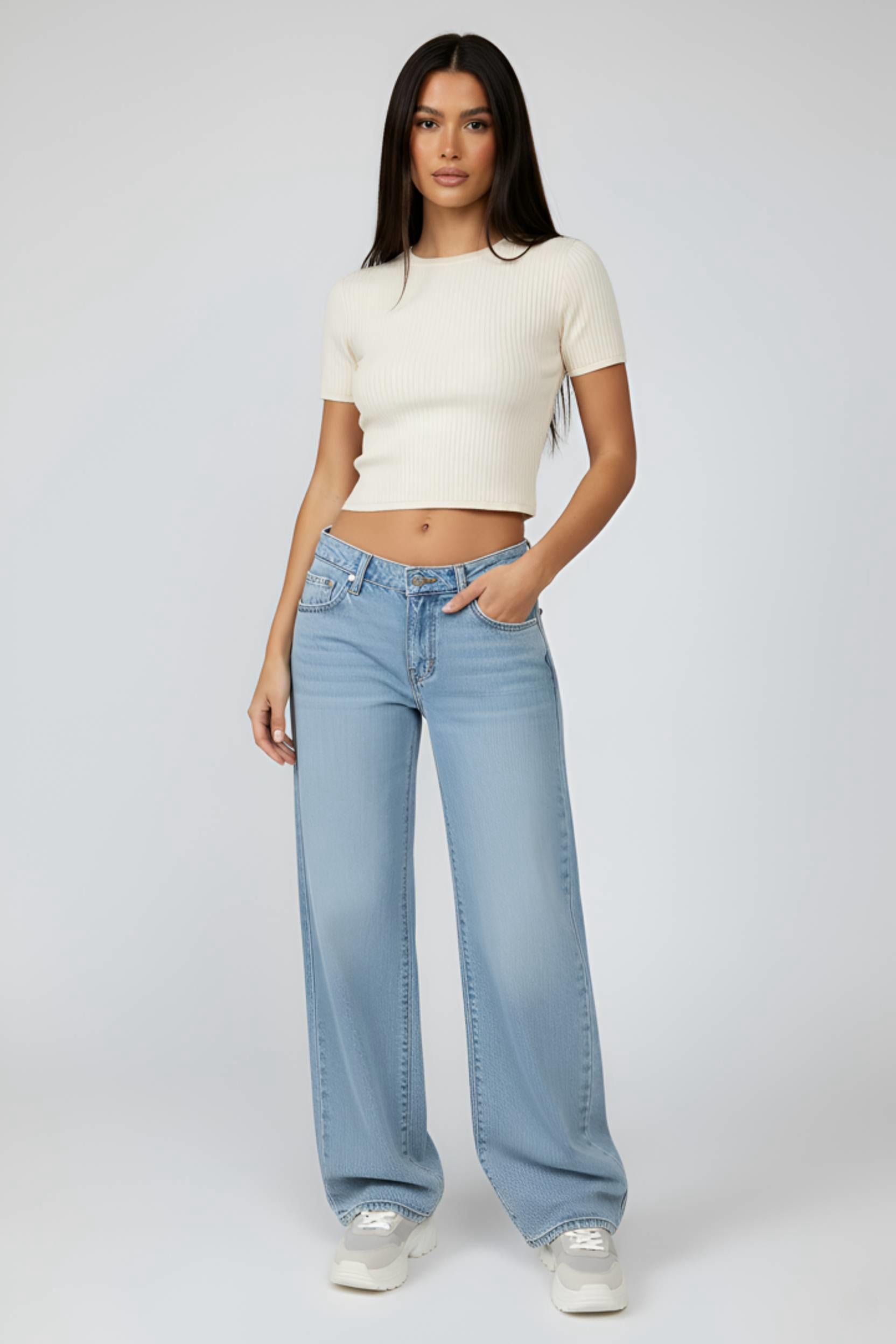 Relaxed Light Wash Wide Leg Jeans