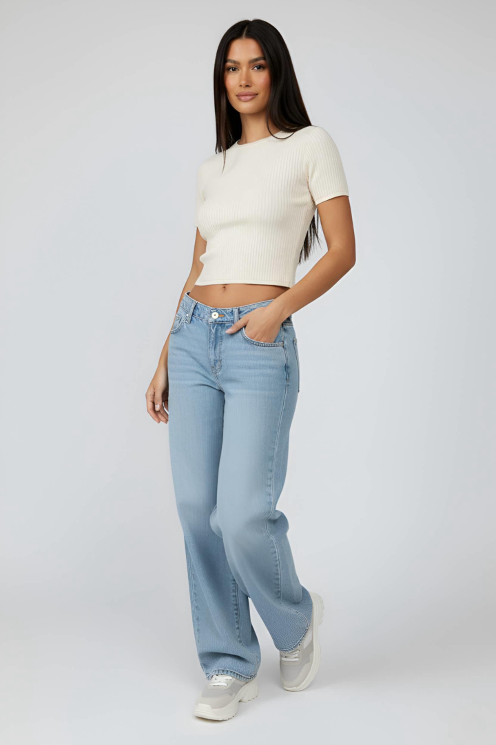 Relaxed Light Wash Wide Leg Jeans