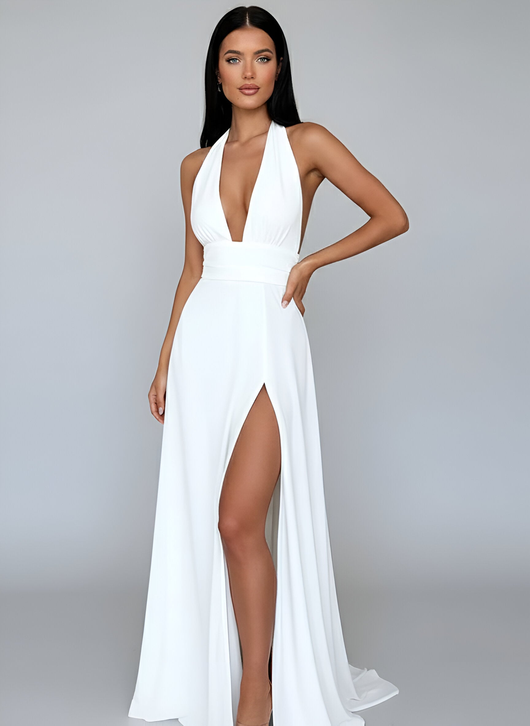 Elegant Light Pink Halter Maxi Dress