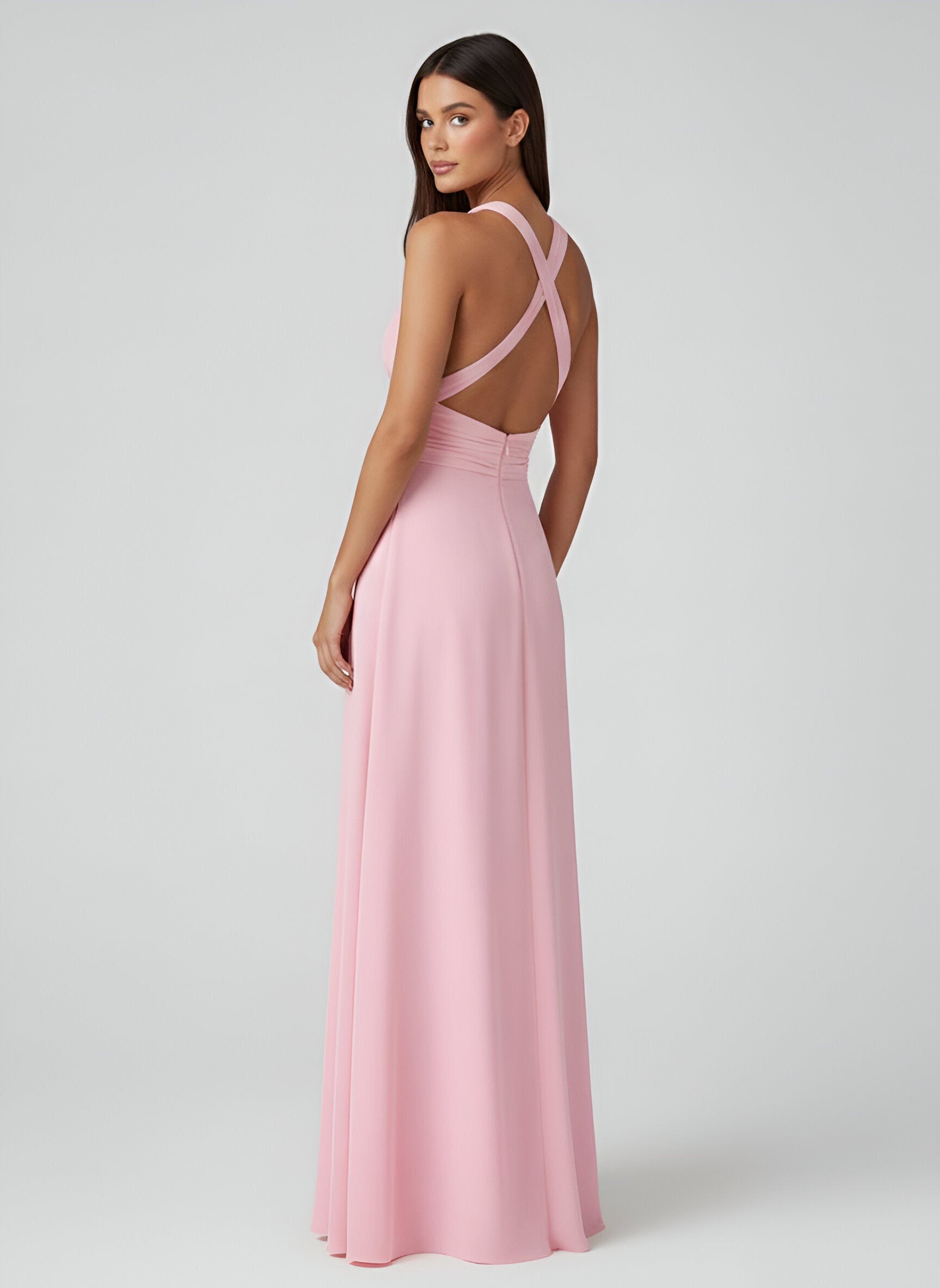 Elegant Light Pink Halter Maxi Dress