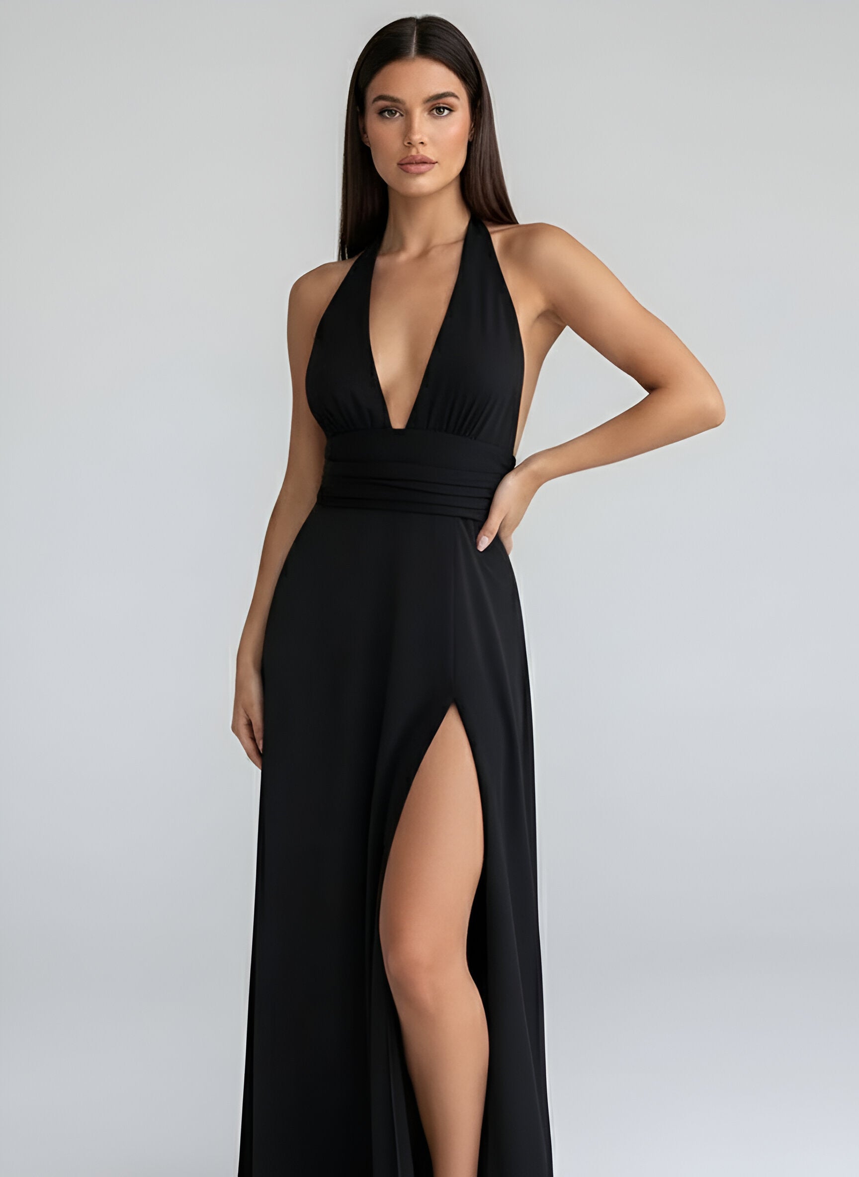 Elegant Light Pink Halter Maxi Dress